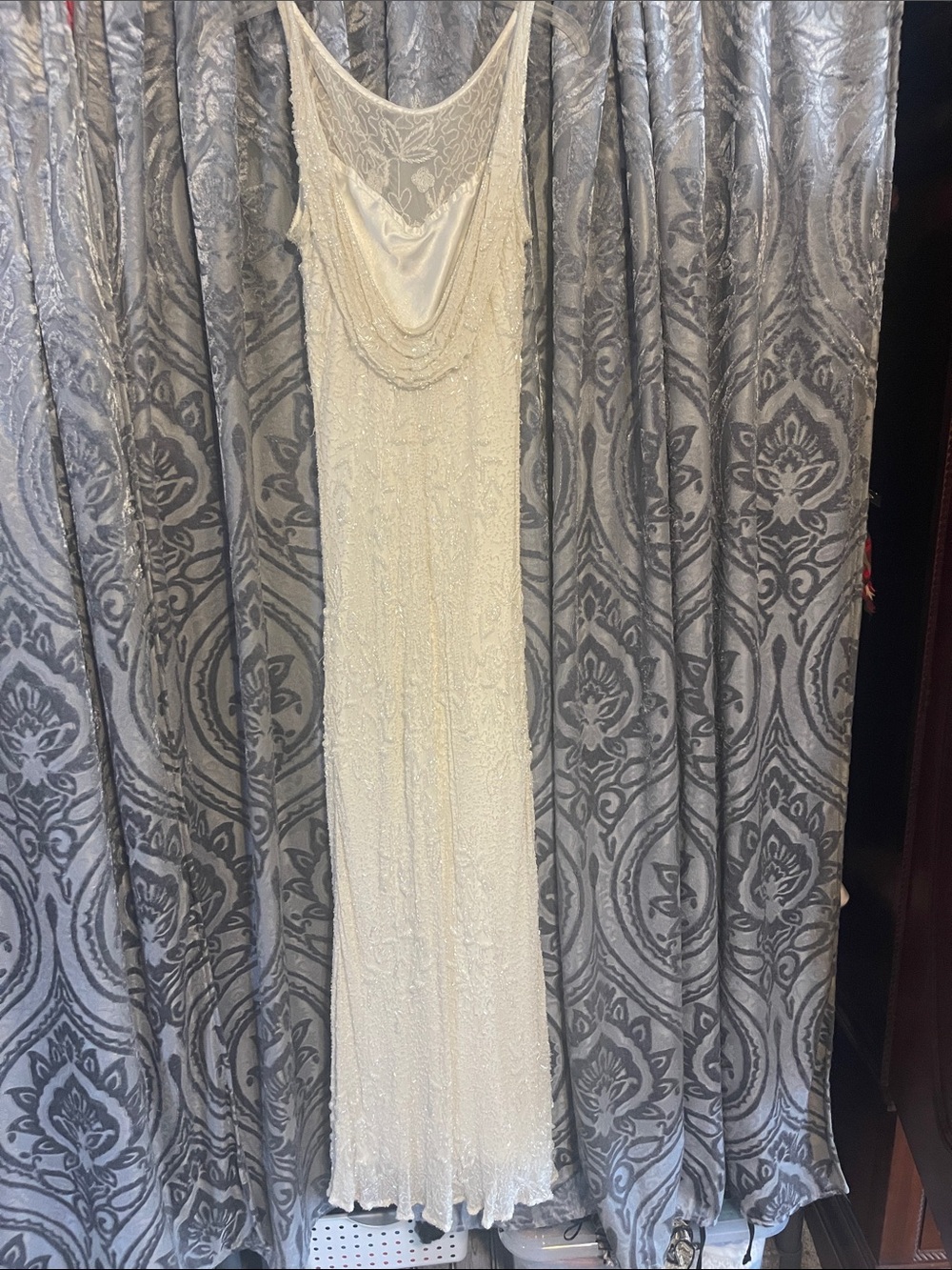Elegant Scala Ivory Beaded Slip Dress - Women's Formal Evening or Wedding Gown - Picture 4 of 13